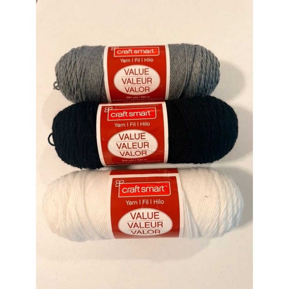 Craftsmart Value Yarn, Acrylic 7 oz Gray/Black White- Lot of 3 Skeins- NWT